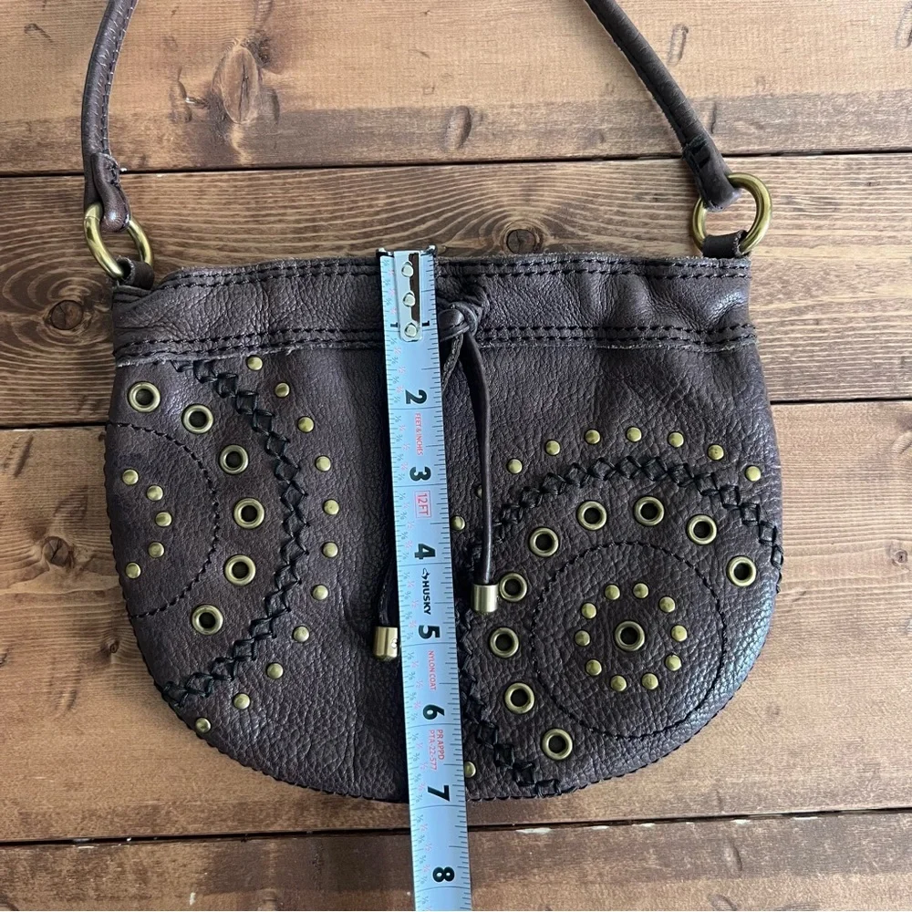 Fossil Small Brown Leather Crossbody Embellished Studded Purse Boho Festival Bag - Picture 13 of 15
